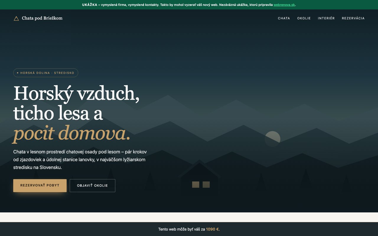 Návrh nového webu, aký príde e-mailom — s lištou NÁVRH a cenou