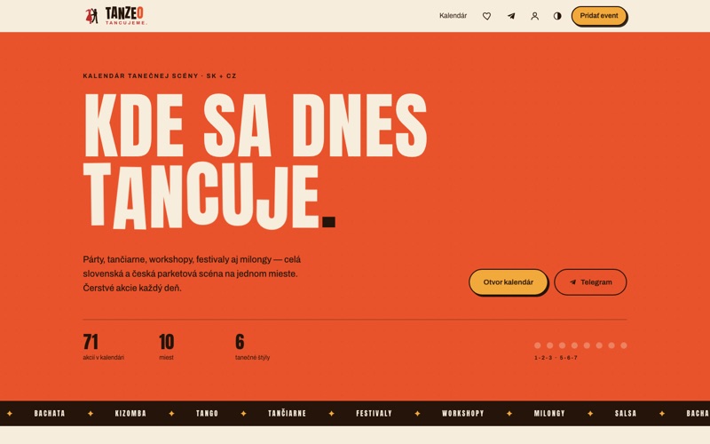 Úvodná stránka webu tanzeo.sk