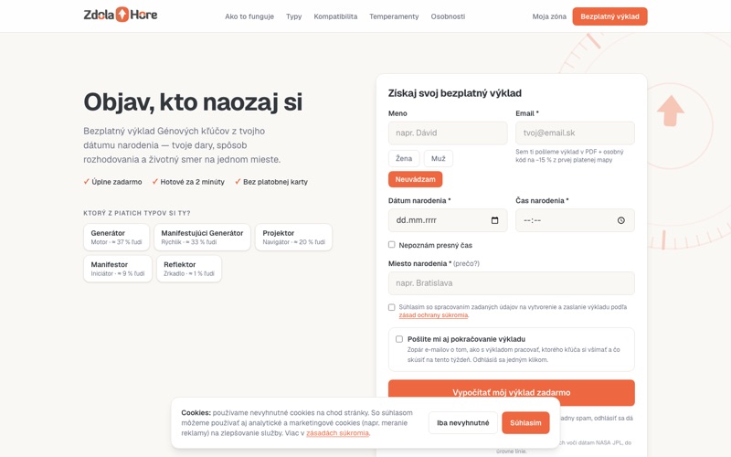 Úvodná stránka webu zdolahore.sk